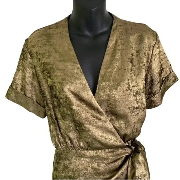 ZARA Gold Mini Dress Tie Waist - Picture 6 of 9